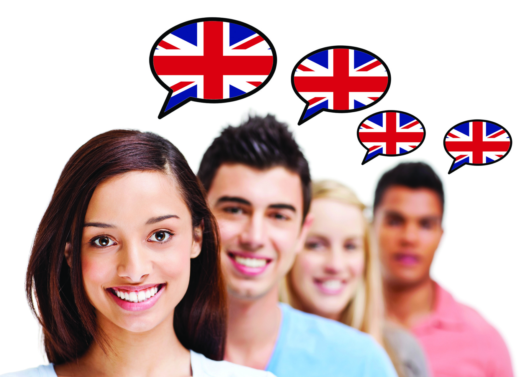 Vacanze studio: tutto quello che c'è da sapere gruppo di ragazzi con nuvoletta con bandiera inglese